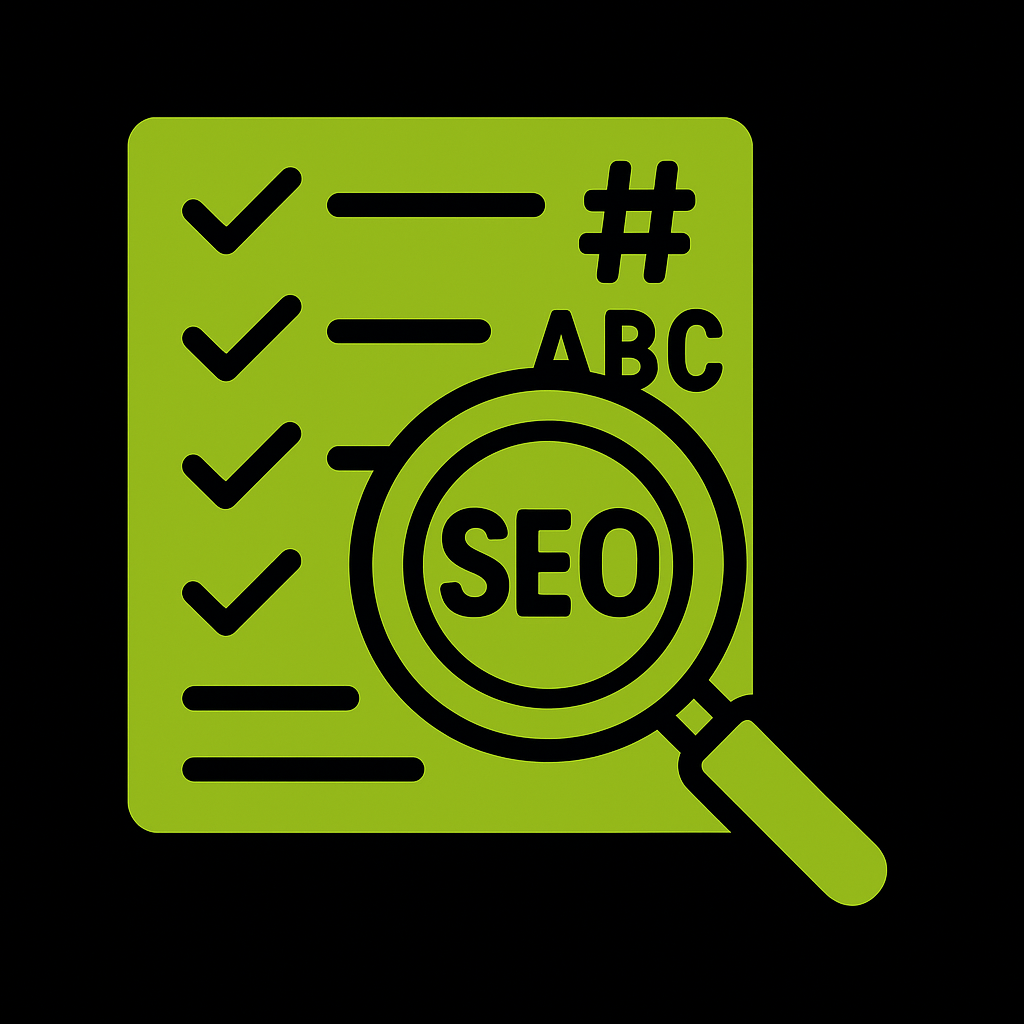 Image d'une liste de contrôle et d'une loupe avec le mot SEO écrit dessus.