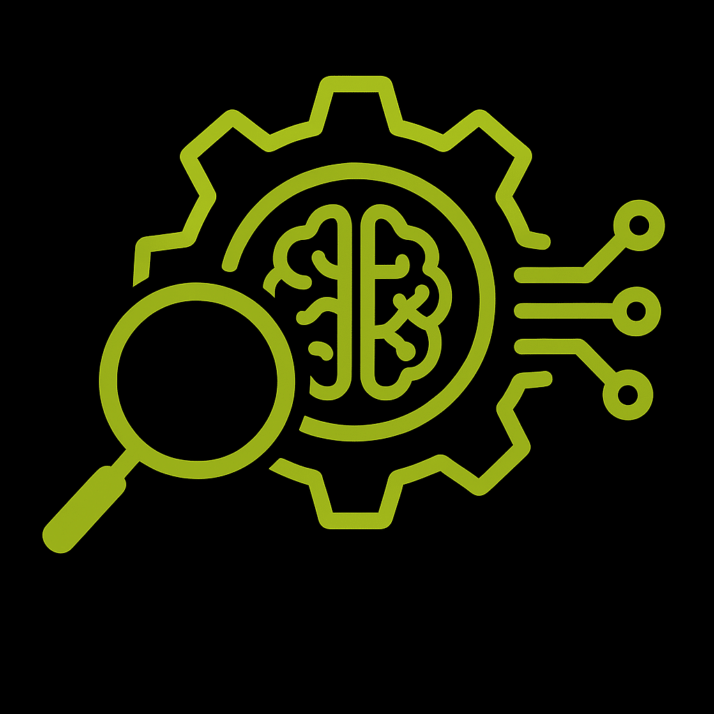 Illustration d'un cerveau avec engrenage, loupe et circuits électroniques.