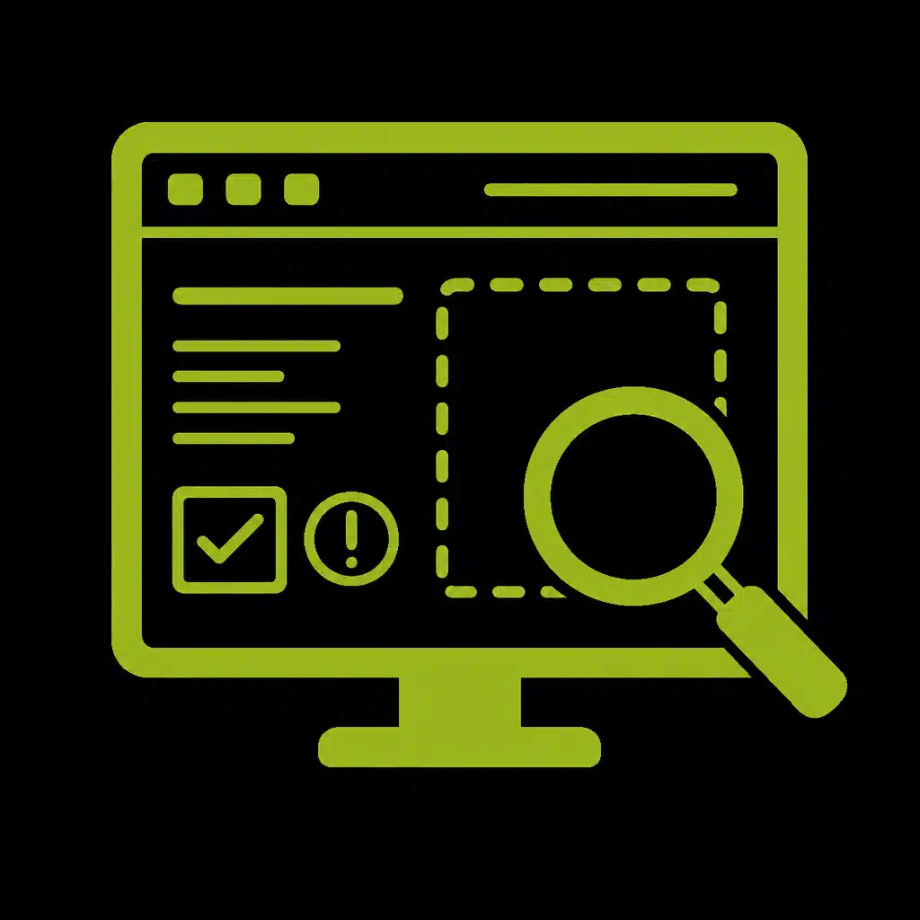 Icône d'une analyse SEO avec un écran d'ordinateur et une loupe.