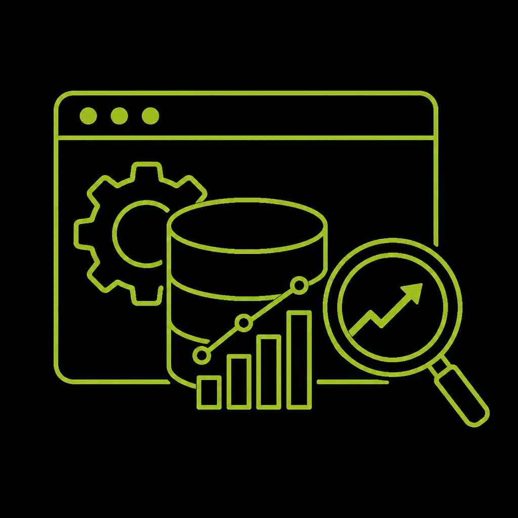 Illustration de stratégie SEO avec icônes de données et graphiques.