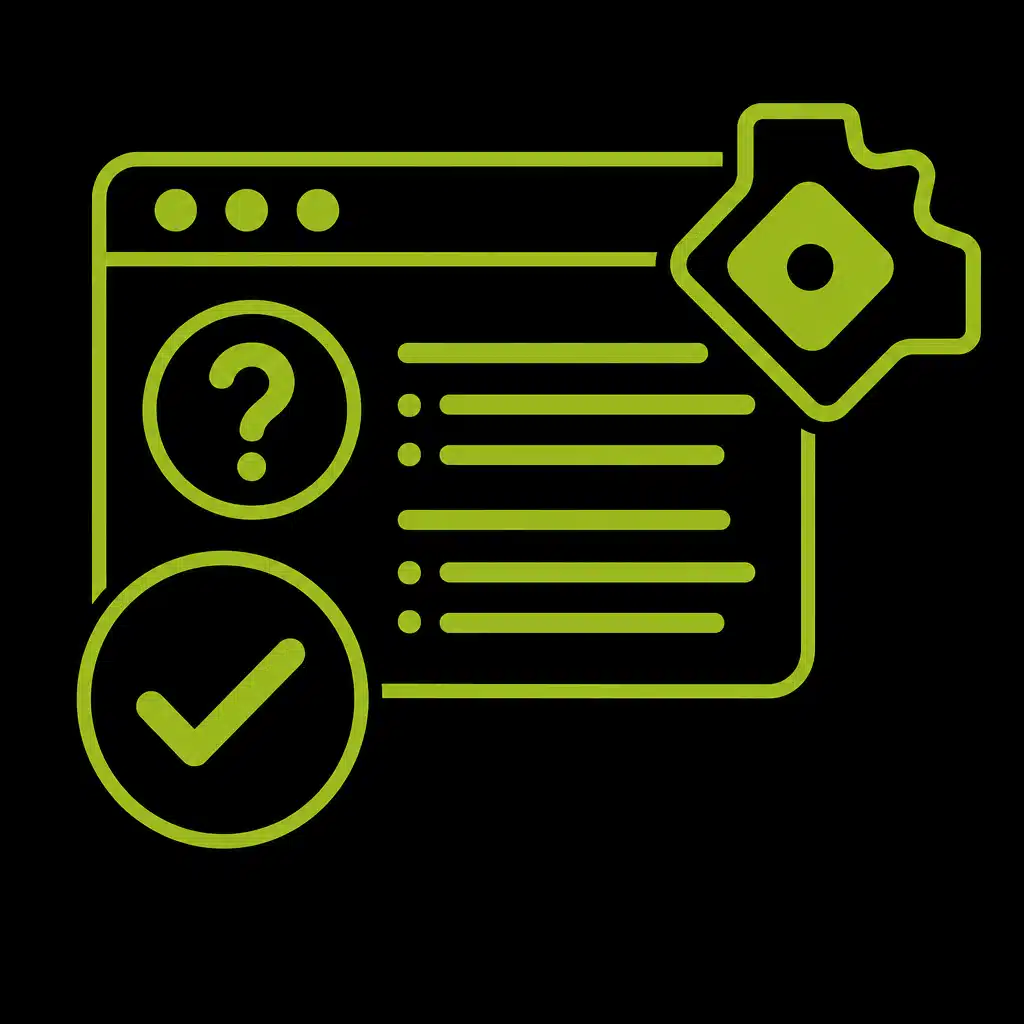 Schéma illustrant une FAQ avec une validation par icônes.